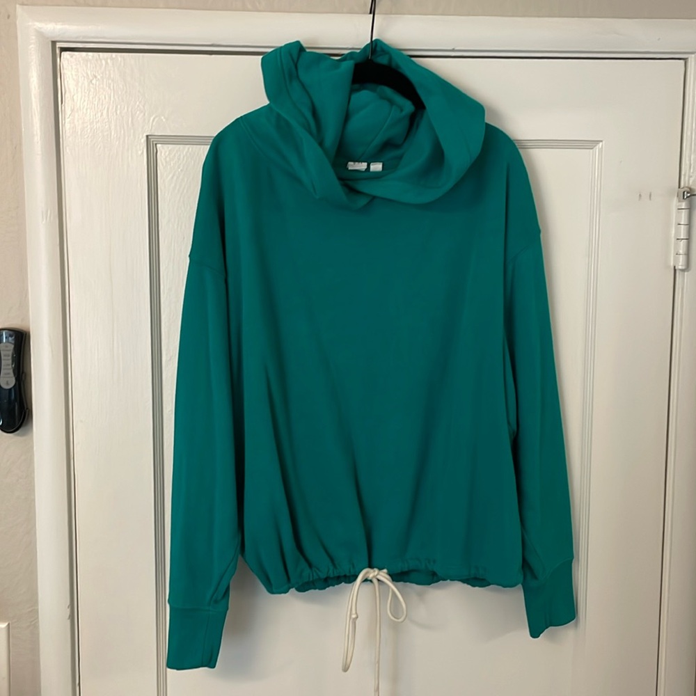 Teal Drawstring Hem Hooded Pullover Top